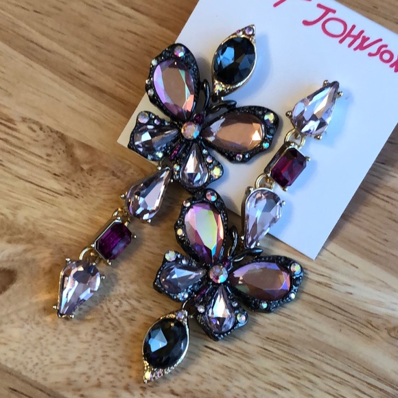 Betsey Johnson Hematite & Gold Tone Mismatch Crystal Butterfly Drop Earrings NWT - Picture 14 of 16